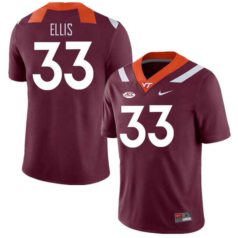 Men #33 Miles Ellis Virginia Tech Hokies College Football Jerseys Stitched Sale-Maroon